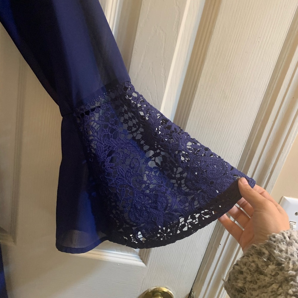 Navy blue dress with flare lace sleeves